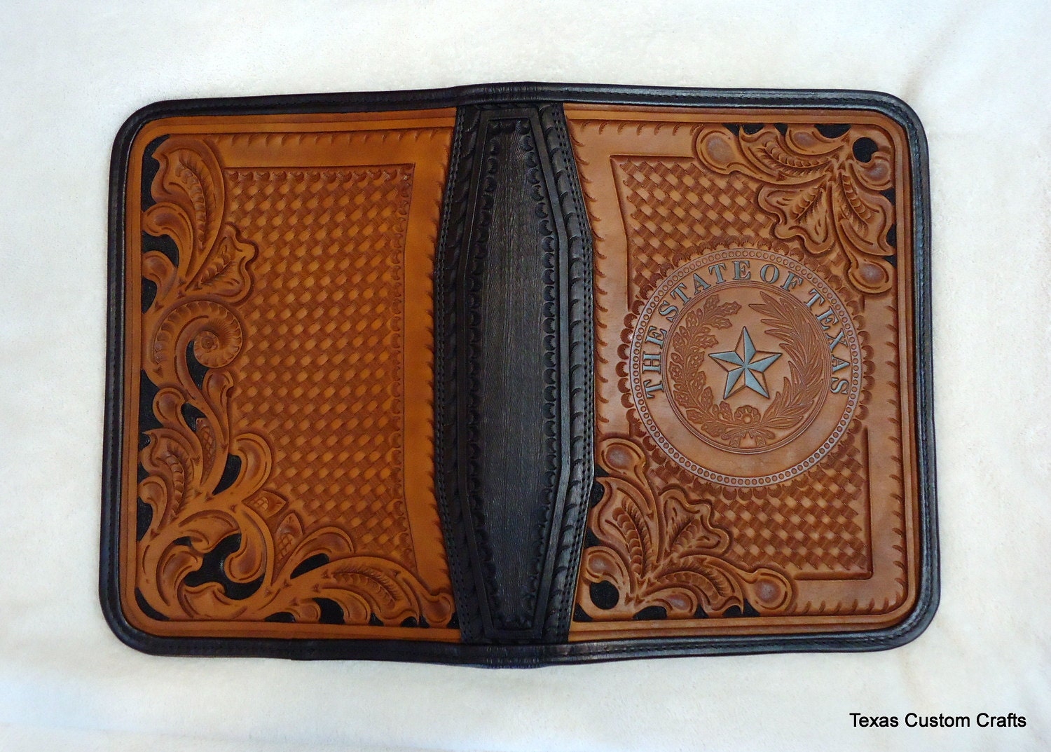 IN STOCK Leather Portfolio Hand Tooled by texascustomcrafts