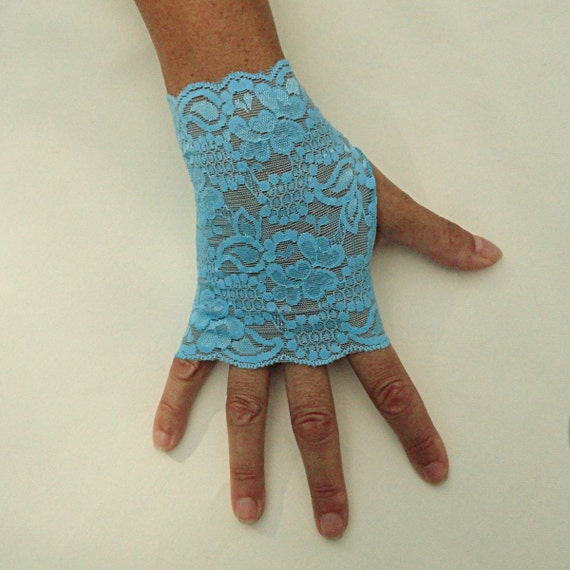 Turquoise Fingerless Gloves Aqua Blue Lace Gloves