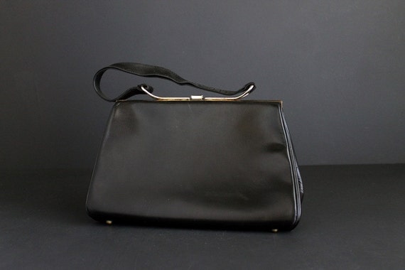Vintage Black Leather Handbag By Elite Handbags One Strap