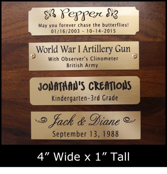 Items similar to Engraved Solid Brass Plate Picture Frame Art Label Name Tag 4" x 1" with