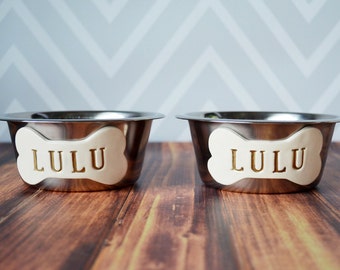 Personalized Set of Dog Bowls - Small Size - Stainless Steel Dog Bowls
