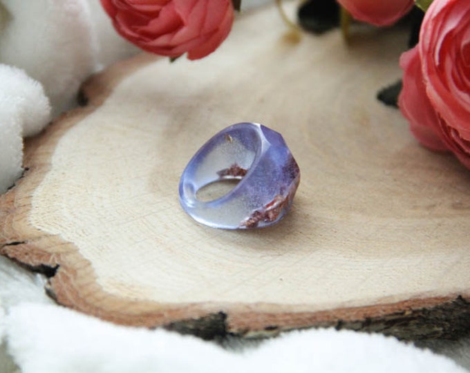 Faceted Resin Ring With Copper Flakes, Denim Geometry Resin Ring, Modern Materials Jewelry, Light Blue Resin Ring With Copper Flakes