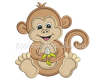 Zoo Baby Monkey Applique Machine Embroidery Design Jungle Safari Boy Girl Cute animal INSTANT DOWNLOAD