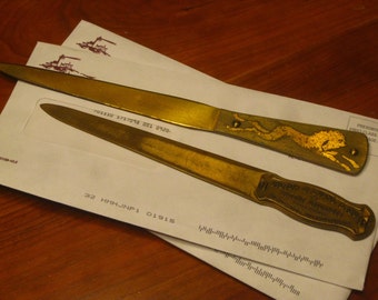 SALE!! Two Antique Brass Letter Openers / Antique Advertising /Horse Collector