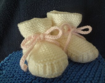 Stay-on White Baby Booties with Pink Ties - Size 0 to 3 Month