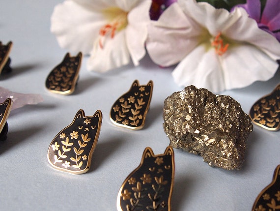 Floral Cat Enamel Pin Cat Pin Enamel Pin By IlikeCATSshop