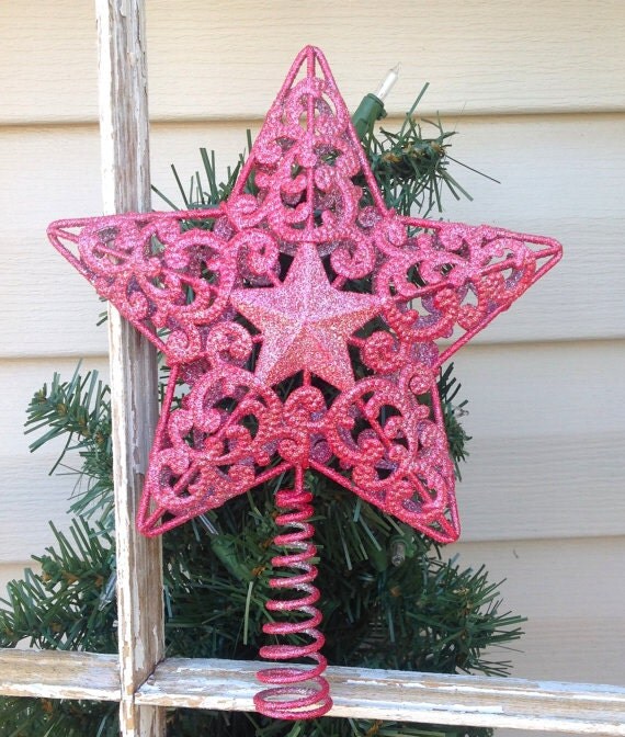 Glittery Pink Star Tree Topper