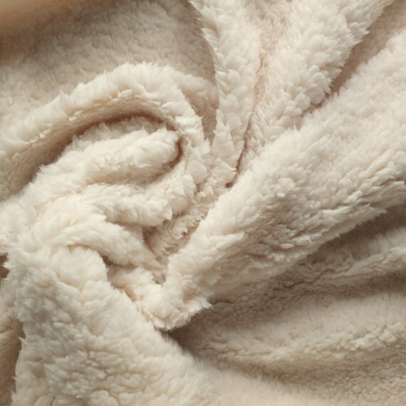 Luxury Sherpa Fleece Fabric Plain Cream Soft Cuddly Texture