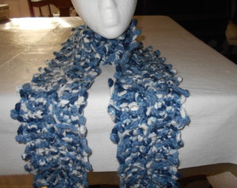 Variegated Blue LONG LACY SCARF to fit under your coat.