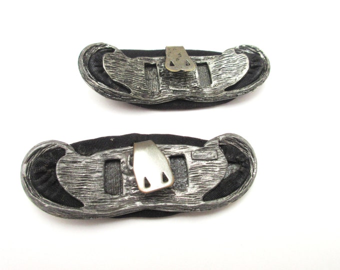 Vintage Shoe Clips - Black cloth - Clear Rhinestone - Oval