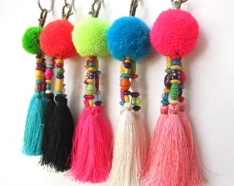 Luisa Tassle Keychain Large Pom Pom Tassel Keychain Tassel Zipper Pull BOHO Chic Bag Charm Beach Bag Summer Festival Unique Gifts For Her
