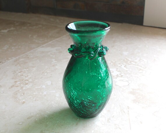 Pilgrim Glass Green Crackle Vase Emerald Green Glass Vase 5200