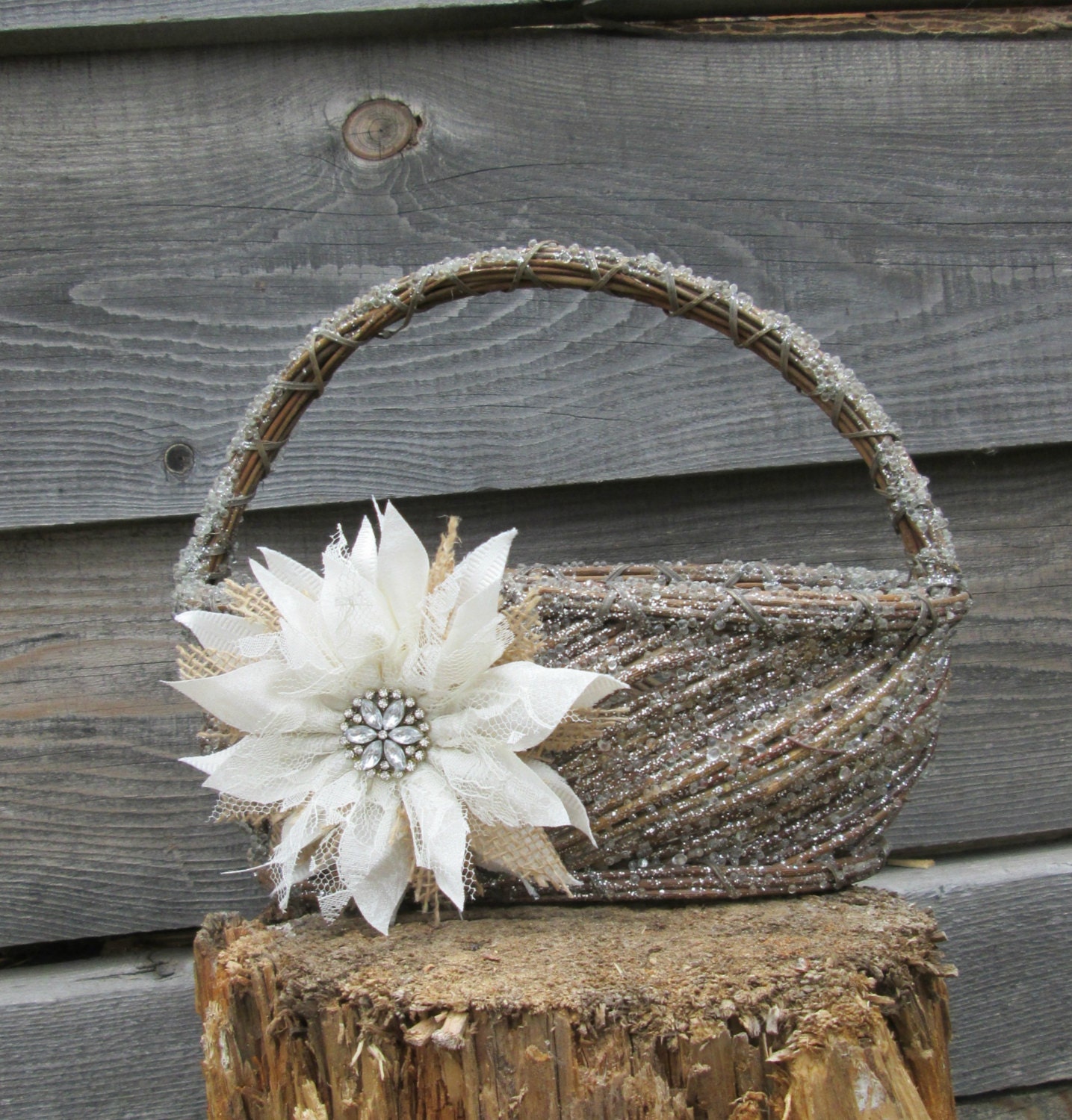 Winter Flower Girl Basket Rustic Flower Girl Basket