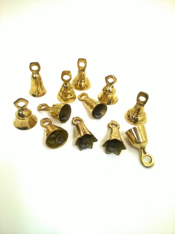 12 Small Brass Indian Bells Etched Small Brass Bells