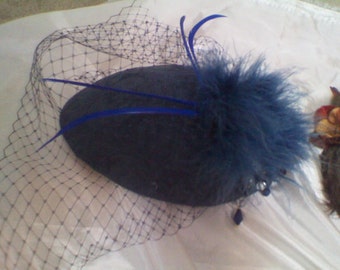 Navy Blue Fascinator, Womens Tea Party Hat, Church Hat, Derby Hat, Fancy Hat, Royal Blue Hat, Tea Party Hat,wedding hat