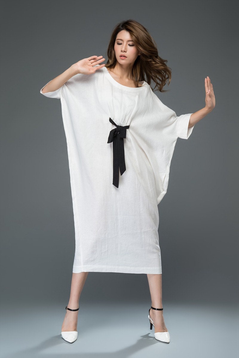 White Linen Dress LooseFitting Casual or Smart Women's
