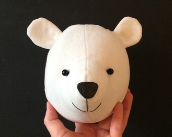 Faux taxidermy head, baby polar bear cub head, bear wall decor animal head