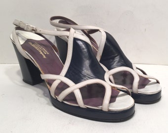 size 8AA / 1970s Jerry Edouard blue and white platforms with box
