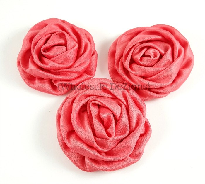 coral satin rolled rosette flowers set of 3 from coral satin rolled rosette flowers set of 3 from