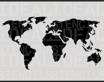 Map Of The World Stencil WORLD MAP STENCIL, decorative wall stencil, furniture stencil, painting stencils. Ideal Stencils Ltd