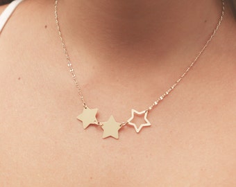 Delicate Star Necklace Three Star Necklace Gold Filled or Silver Trio Star Necklace Everyday Jewelry .