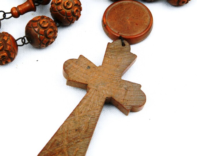 Antique Religious French Large and Long Rose Wood Rosary Carved Beads, French Decor, French, Vintage, Religion, Catholic Crucifix Jesus Antique Religious French Large and Long Rose Wood Rosary Carved Beads, French Decor, French, Vintage, Religion, Catholic Crucifix Jesus
