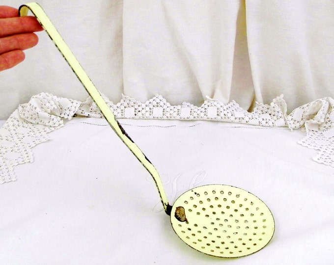 Antique French Chippy Yellow Enamel Strainer / French Country Decor / Vintage / Kitchenalia / Kitchenware / Ladle / Shabby Chic / Home / Antique French Chippy Yellow Enamel Strainer / French Country Decor / Vintage / Kitchenalia / Kitchenware / Ladle / Shabby Chic / Home /