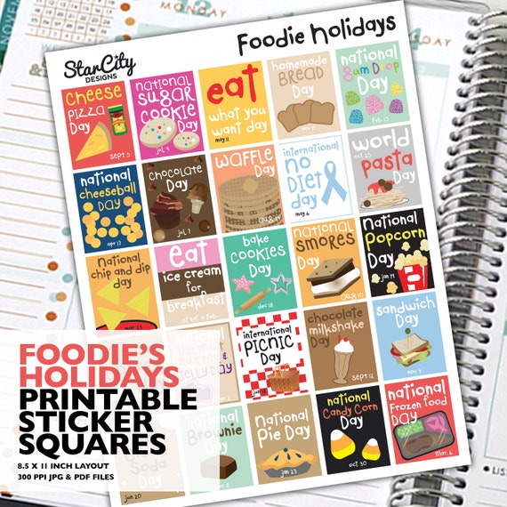 Printable Foodie Holiday sticker box Planner Stickers Printable Foodie Holiday sticker box Planner Stickers