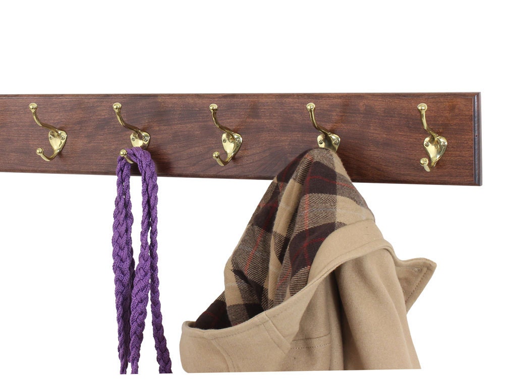 Solid Cherry Wall Coat Rack Solid Brass Hat and Coat Style