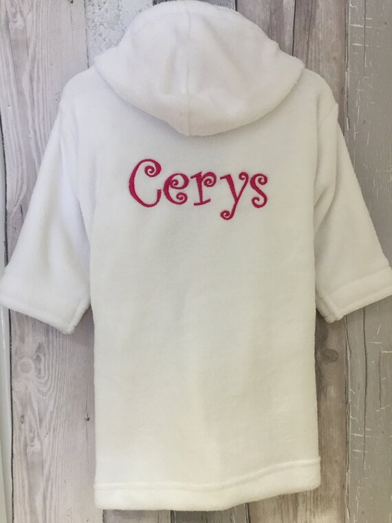 Personalised Baby Bathrobe. Baby dressing gown. White baby