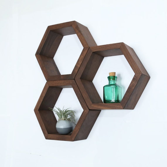 Wood Shelves - Wall Shelving - Geometric Hexagon Shelves - Honeycomb ...