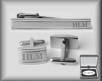 Personalized Cufflinks, Two Tone Cufflinks Tie Clip Set Engraved Free, Groomsman Gifts, Personalized Wedding Favors, Buy 6, Get 7th Free