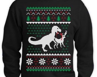 T-Rex Vs Reindeer Ugly Christmas Sweater Men Funny Sweatshirt