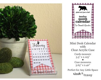 SALE ITEM 2017 Calendar, Mini Desk Calendar, Desktop Calendar, Gingham Calendar