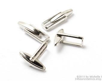 Blank Cuff Links - Rhodium-Finished Brass Blank Toggle/Bullet Cufflinks - Silvertone Brass with 3x5mm Glue-on Customizable Surface - 1 Pair