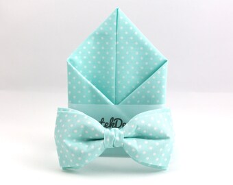 Mint Maching Set Bow Tie Pocket Square mint bow tie mint handkerchief polka dots bow tie wedding bow tie pocket handkerchief groomsmen gift