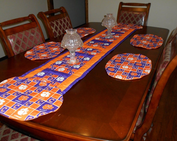 Clemson Tiger Table Runner and Six Place mats, Table Decoration, Set of Six Place mats, Quilted Place mates