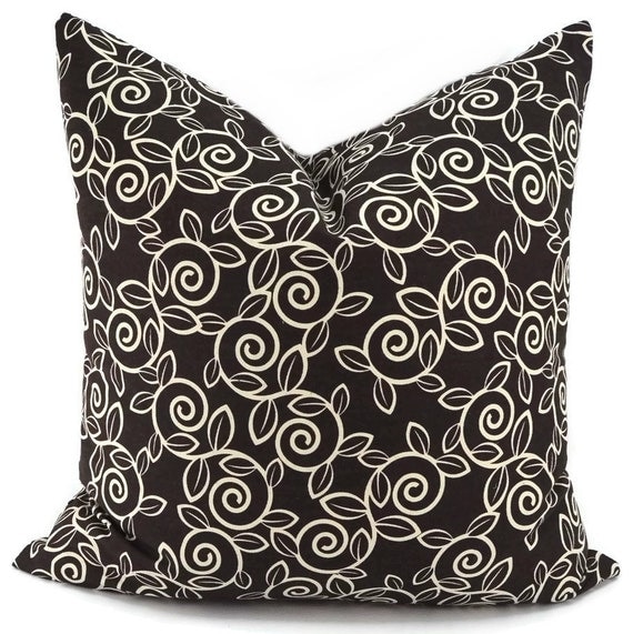 Throw Pillow Cover Chocolate Brown & Off White Swirly Floral