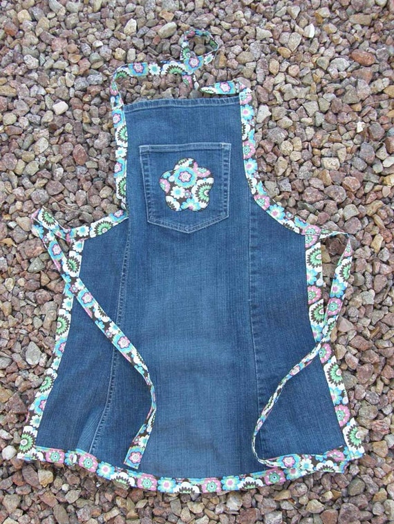 Blue Floral Upcycled Denim Apron