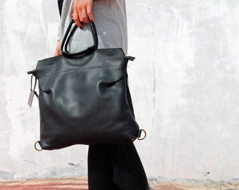 Black leather handbag, leather handbag, backpack handbag, black leather bag, women handbag, big leather handbag, handmade leather bag