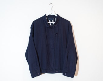 80s dark blue zip-up bomber / lightweight windbreaker jacket / size L / XL