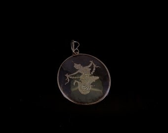 Exquisite Vintage Antique Siam Nielloware Sterling Silver Pendant