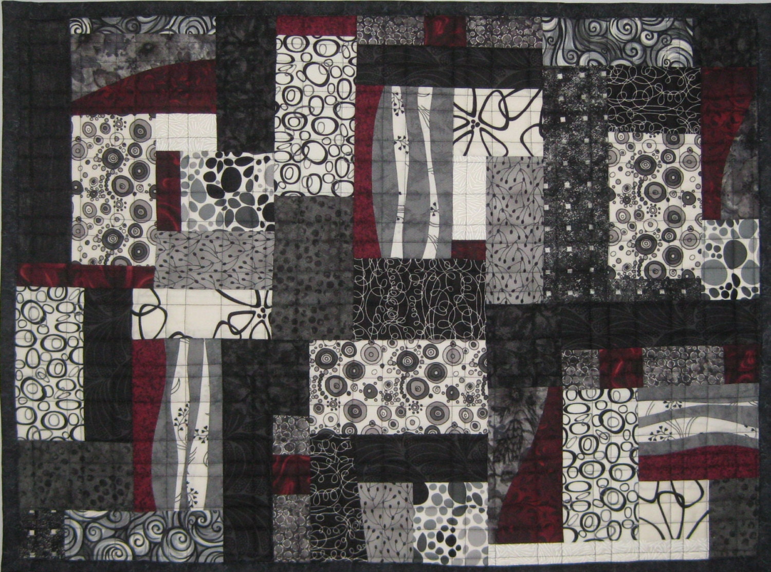 Art Quilt Black White Blocks Wall Quilt Quilted Wall
