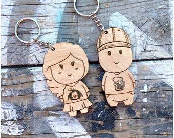 Personalized His & Hers Couple Keychain (2 Pairs) - Engraved Cute Wedding Gift Key Chain Ring Christmas