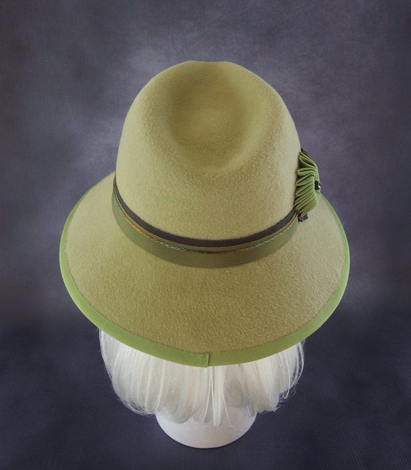 Spring Green Fedora. Wide Brim Women's Hat. by SilverhillCreative