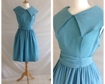 1950s Dress, Sky Blue, Full Skirt, Party Dress, UK size 10, US size 8.