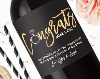 Congratulations Engagement Wine Labels - Engagement Gifts for Couple - Unique Wedding Gift - Personalized Wine Label Stickers - Champagne