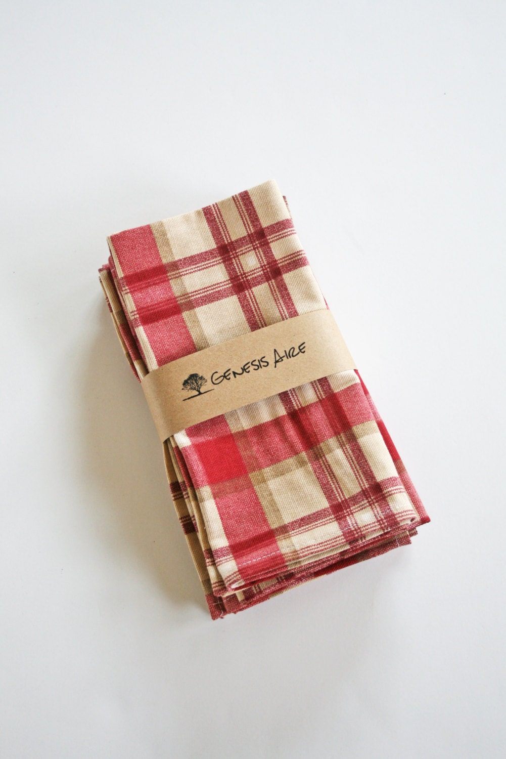 Cotton Cloth Dinner Napkins Red Plaid Christmas Gift // Set of