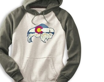 Colorado Buffalo Hippy Hoodie, Oatmeal and Green