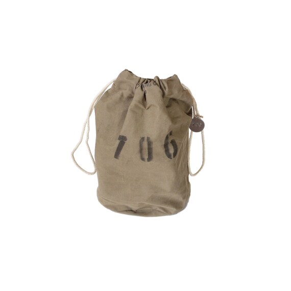 Vintage Army Military Green Canvas Drawstring Bag Sack